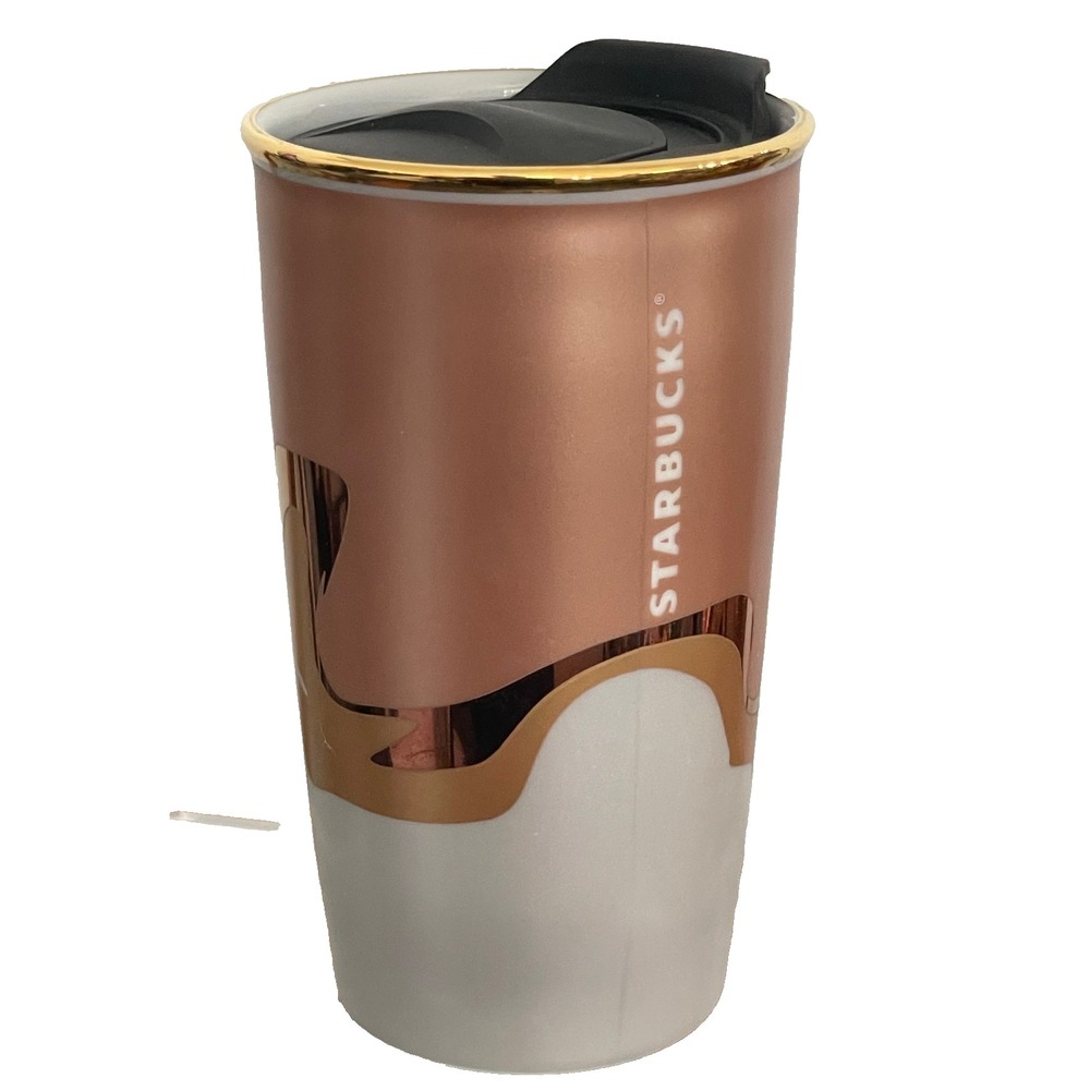 Starbucks Coffee Mug 2018 Christmas Double Wall Ceramic Abstract Gold Tumbler
